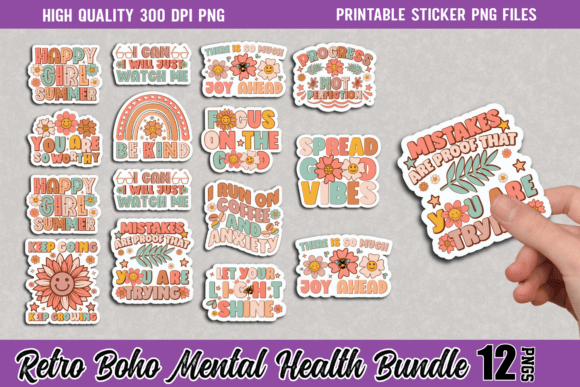 Download Retro Mental Health Sticker Bundle - Mental health sticker bundle Collection
