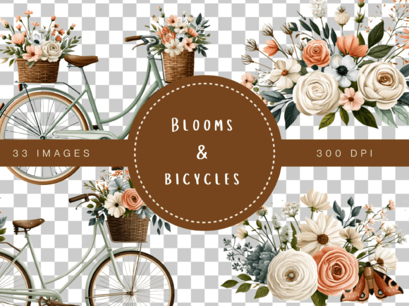 Download Blooms &amp; Bicycles Vintage Floral Clipart - Blooms Collection