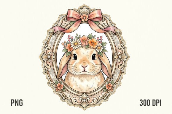 Download Vintage Floral Easter Bunny Portrait PNG - Premium Resources