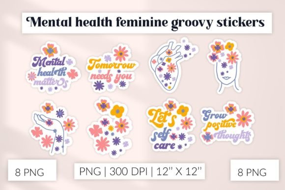 Download Mental Health Stickers. Feminine Groovy - Mental health stickers Collection