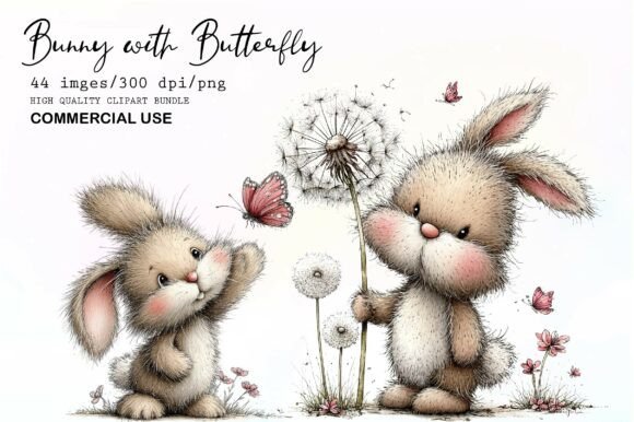 Download Whimsical Bunny with Butterfly Clipart - Bunny Collection