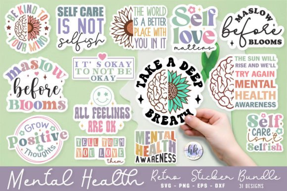 Download Retro Mental Health Sticker Bundle. - Mental health sticker bundle Collection