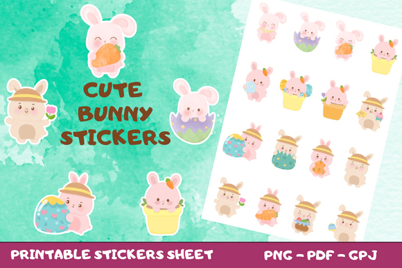Download Cute Bunny Sticker.Happy Easter Stickers - Bunny Collection