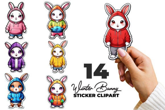 Download Winter Bunny Stickers Clipart Bundle - Bunny Collection