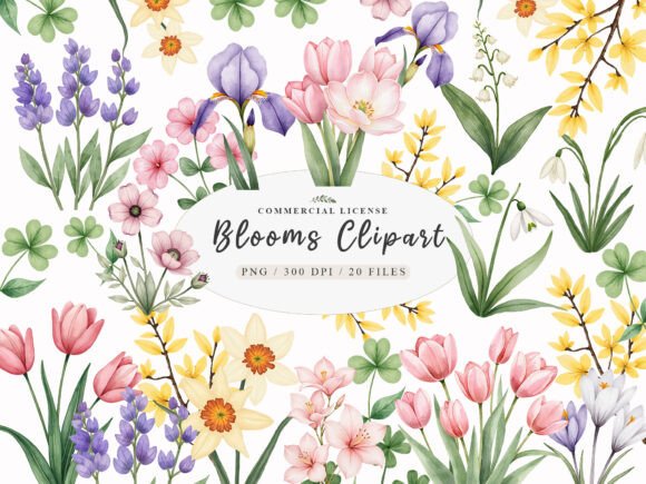 Download Watercolor Botanical Spring Blooms Png - Blooms Collection