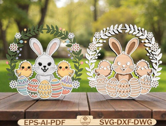 Download Easter Bunny Chick Floral Frame LaserCut - Bunny Collection